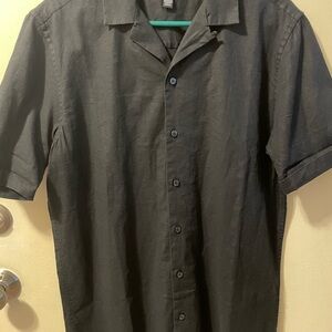 Alfani Charcoal Casual Button Down Linen Blend Shirt